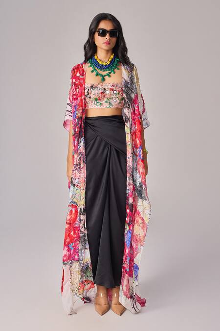 Buy_Saaksha & Kinni_Multi Color Abstract Floral Print Kaftan Cape _Online_at_Aza_Fashions
