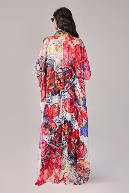 Saaksha & Kinni Abstract Floral Print Kaftan Cape 