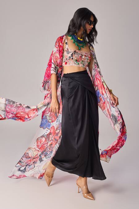 Saaksha & Kinni Multi Color Satin, Cotton Pearls, Tassels Intricate Mirror Embroidered Bustier Online at Aza Fashions Saaksha & Kinni_Multi Color Satin, Cotton Pearls, Tassels Intricate Mirror Embroidered Bustier_Online_at_Aza_Fashions