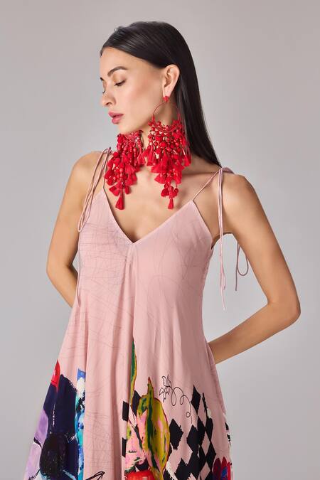 Shop Saaksha & Kinni Multi Color Crepe V-neck Abstract Floral V Maxi Dress Online at Aza Fashions Shop_Saaksha & Kinni_Multi Color Crepe V-neck Abstract Floral V Maxi Dress _Online_at_Aza_Fashions