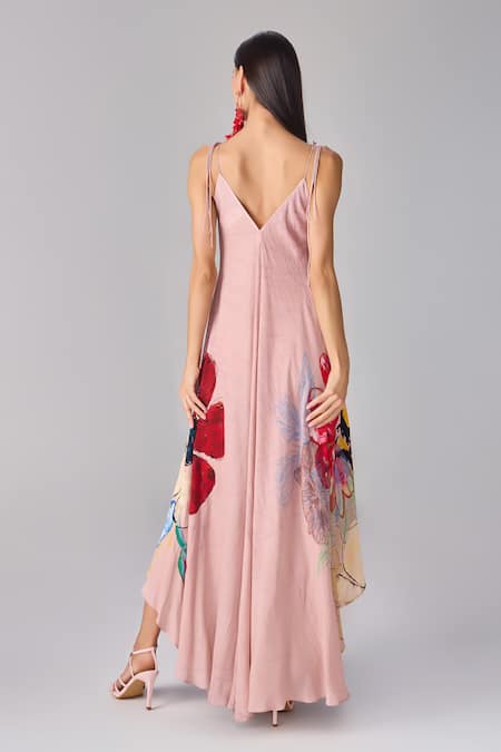 Shop Saaksha & Kinni Multi Color Crepe V-neck Abstract Floral V Maxi Dress at Aza Fashions Shop_Saaksha & Kinni_Multi Color Crepe V-neck Abstract Floral V Maxi Dress _at_Aza_Fashions