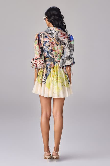 Shop_Saaksha & Kinni_Multi Color Cotton Collared Abstract Floral Print Wrap Dress _at_Aza_Fashions