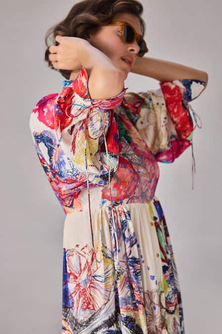 Saaksha & Kinni Multi Color Silk Round Neck Abstract Floral Print Maxi Dress Online at Aza Fashions Saaksha & Kinni_Multi Color Silk Round Neck Abstract Floral Print Maxi Dress _Online_at_Aza_Fashions