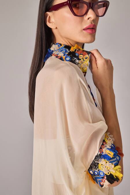 Shop Saaksha & Kinni Ivory Chiffon Shirt Cape Online at Aza Fashions Shop_Saaksha & Kinni_Ivory Chiffon Shirt Cape_Online_at_Aza_Fashions