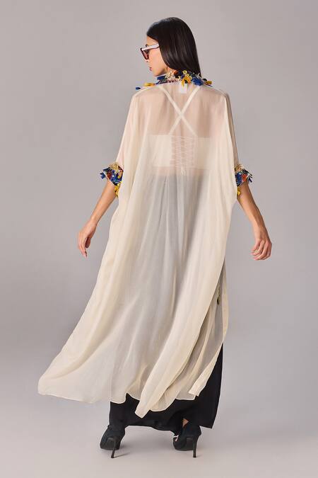 Shop Saaksha & Kinni Ivory Chiffon Shirt Cape at Aza Fashions Shop_Saaksha & Kinni_Ivory Chiffon Shirt Cape_at_Aza_Fashions
