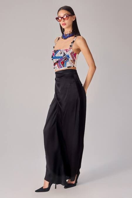 Saaksha & Kinni Multi Color Satin, Cotton Tassels, Mirrors Square Hand Embroidered Bustier Online at Aza Fashions Saaksha & Kinni_Multi Color Satin, Cotton Tassels, Mirrors Square Hand Embroidered Bustier_Online_at_Aza_Fashions