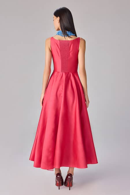 Shop Saaksha & Kinni Pink Taffeta Mirrors, Tassels, Embroidery Square Neck Hand Maxi Dress at Aza Fashions Shop_Saaksha & Kinni_Pink Taffeta Mirrors, Tassels, Embroidery Square Neck Hand Maxi Dress_at_Aza_Fashions
