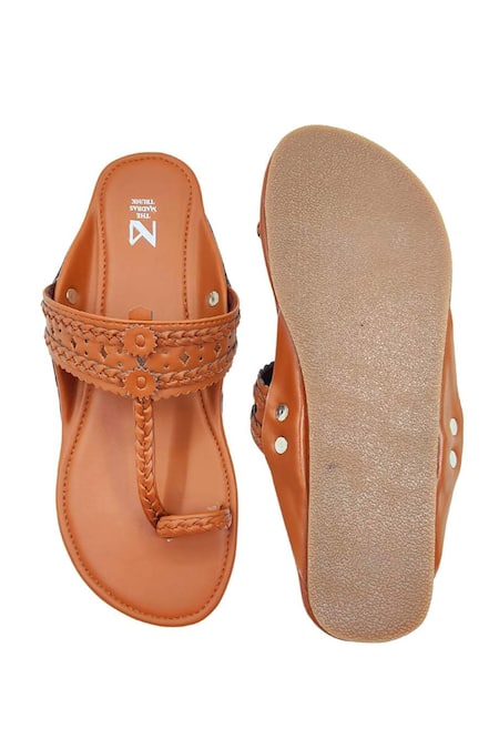 Shop The Madras Trunk Tan Kolhapuri Flat Sandals at Aza Fashions Shop_The Madras Trunk_Tan Kolhapuri Flat Sandals _at_Aza_Fashions