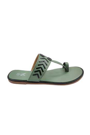 The Madras Trunk_Olive Green Haiku Meera Black Kolhapuri Flats _Online_at_Aza_Fashions