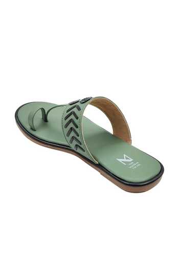 Shop_The Madras Trunk_Olive Green Haiku Meera Black Kolhapuri Flats _Online_at_Aza_Fashions