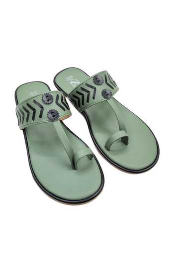 The Madras Trunk_Olive Green Haiku Meera Black Kolhapuri Flats _at_Aza_Fashions