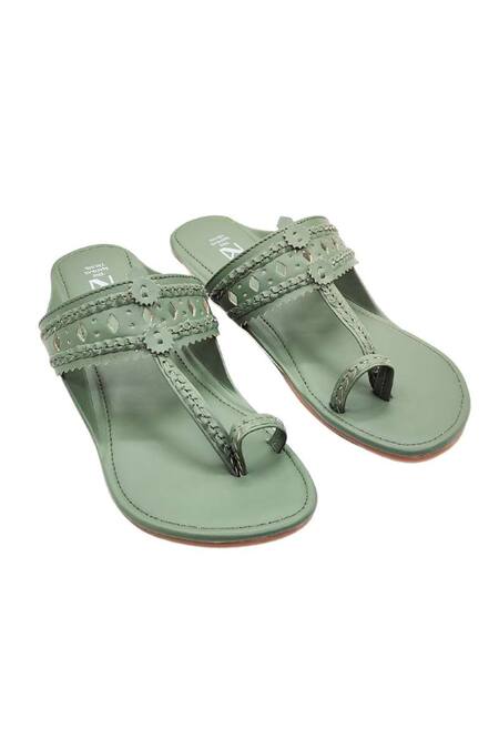 The Madras Trunk Olive Green Kolhapuri Flats at Aza Fashions The Madras Trunk_Olive Green Kolhapuri Flats _at_Aza_Fashions