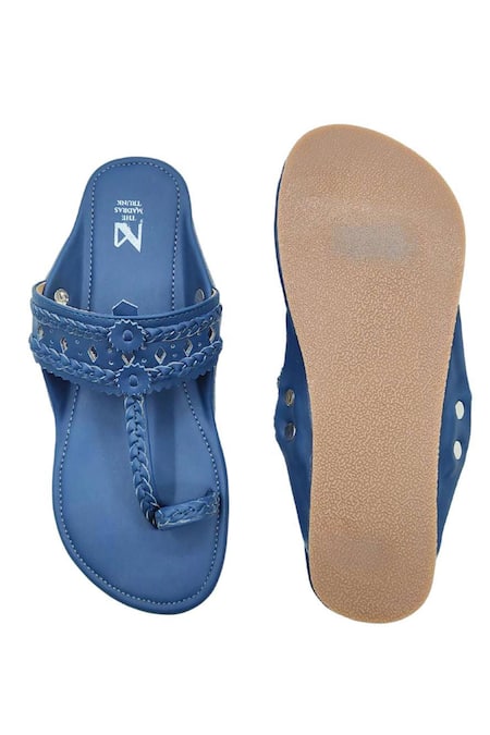 The Madras Trunk Dark Blue Kolhapuri Flat Sandals 