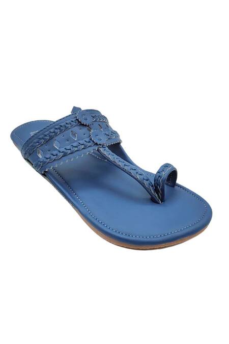 Shop_The Madras Trunk_Blue Dark Kolhapuri Flat Sandals _Online_at_Aza_Fashions