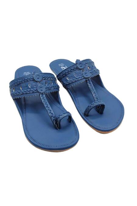 The Madras Trunk_Blue Dark Kolhapuri Flat Sandals _at_Aza_Fashions