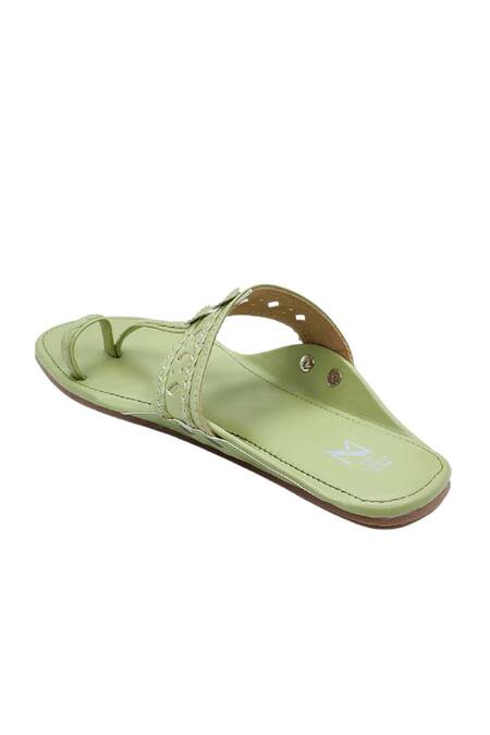 Buy_The Madras Trunk_Green Haiku Rang Kolhapuri Flats _Online_at_Aza_Fashions