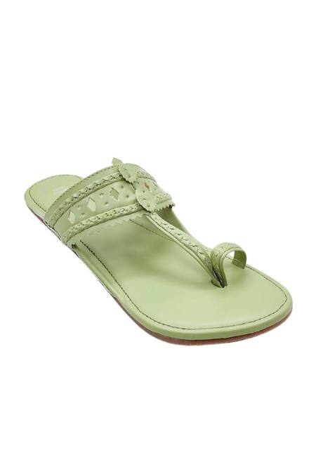 Shop_The Madras Trunk_Green Haiku Rang Kolhapuri Flats _Online_at_Aza_Fashions