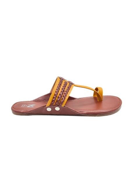 The Madras Trunk_Yellow Kolhapuri Flat Sandals _Online_at_Aza_Fashions