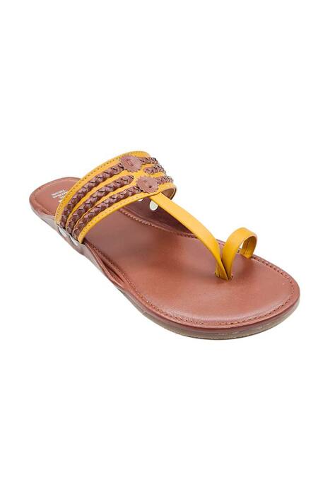 Buy_The Madras Trunk_Yellow Kolhapuri Flat Sandals _Online_at_Aza_Fashions