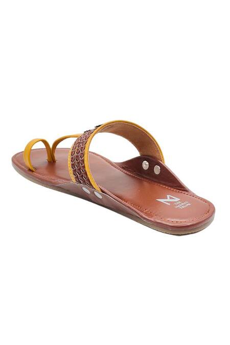 Shop_The Madras Trunk_Yellow Kolhapuri Flat Sandals _Online_at_Aza_Fashions