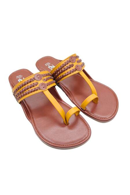 The Madras Trunk_Yellow Kolhapuri Flat Sandals _at_Aza_Fashions