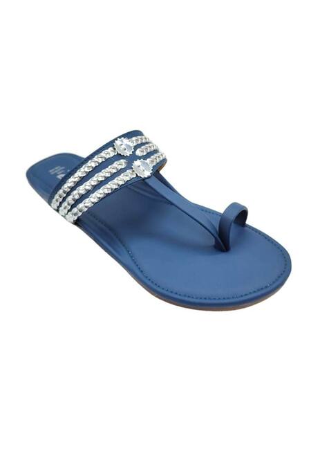The Madras Trunk_Blue Dark Silver Kolhapuri Flats _Online_at_Aza_Fashions