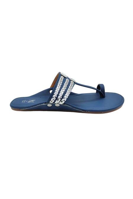Buy_The Madras Trunk_Blue Dark Silver Kolhapuri Flats _Online_at_Aza_Fashions