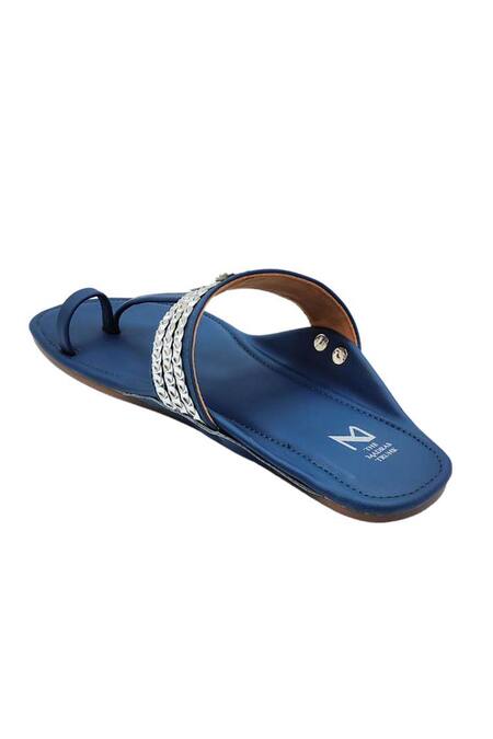 Shop_The Madras Trunk_Blue Dark Silver Kolhapuri Flats _Online_at_Aza_Fashions