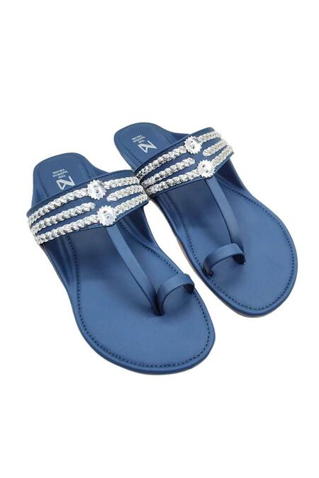 The Madras Trunk_Blue Dark Silver Kolhapuri Flats _at_Aza_Fashions