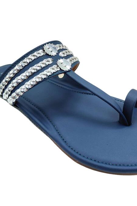 Buy_The Madras Trunk_Blue Dark Silver Kolhapuri Flats 