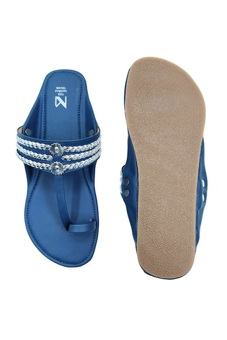 The Madras Trunk Dark Blue Silver Kolhapuri Flats 