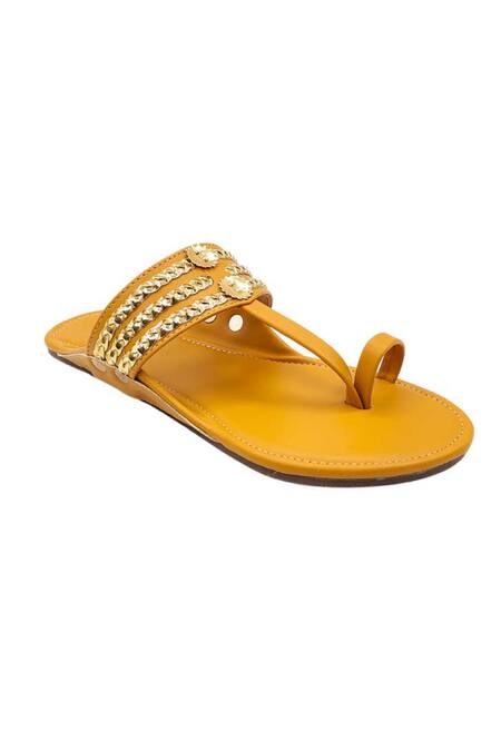 The Madras Trunk_Yellow Embellished Kolhapuri Flats _Online_at_Aza_Fashions