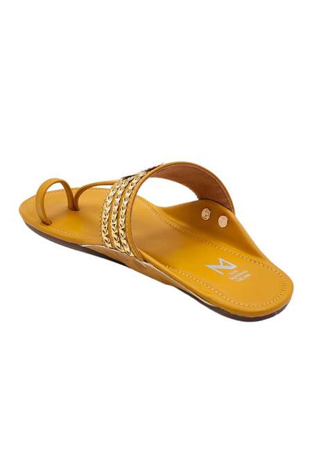 Buy_The Madras Trunk_Yellow Embellished Kolhapuri Flats _Online_at_Aza_Fashions