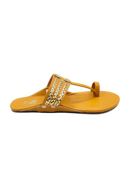 Shop_The Madras Trunk_Yellow Embellished Kolhapuri Flats _Online_at_Aza_Fashions