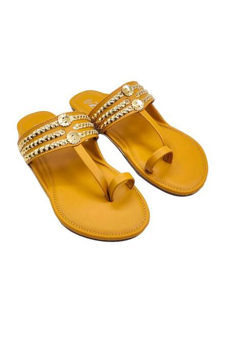 The Madras Trunk_Yellow Embellished Kolhapuri Flats _at_Aza_Fashions