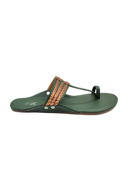 The Madras Trunk_Green Haiku Kolhapuri Flat Sandals _Online_at_Aza_Fashions
