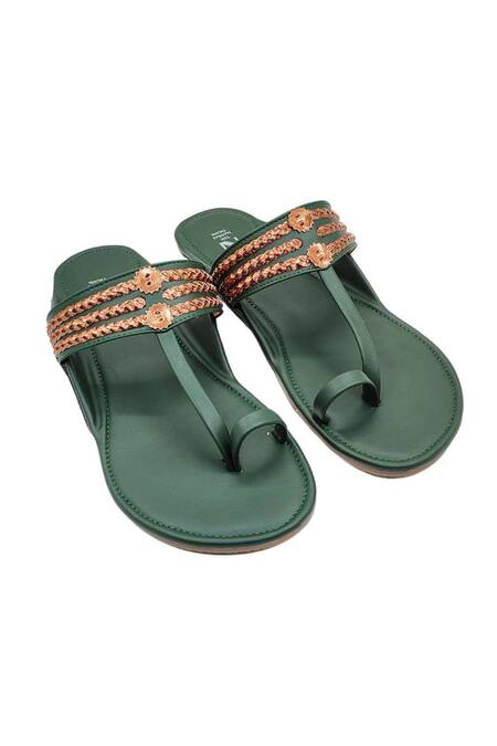 The Madras Trunk_Green Haiku Kolhapuri Flat Sandals _at_Aza_Fashions