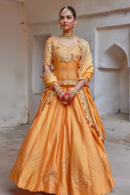 Vinita Bhansali Embroidered Yellow Rajputi Lehenga Set 