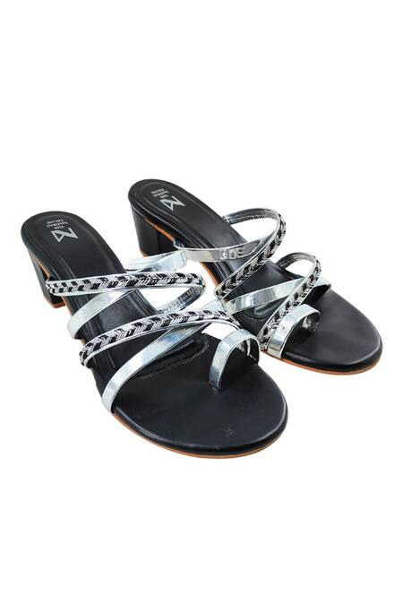 The Madras Trunk_Black Mittai Duet Block Heels Sandals _at_Aza_Fashions