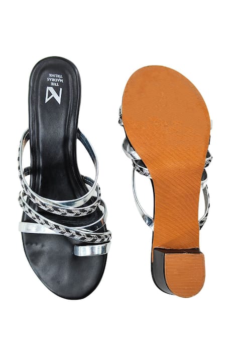 The Madras Trunk Black Mittai Duet Block Heels Sandals 