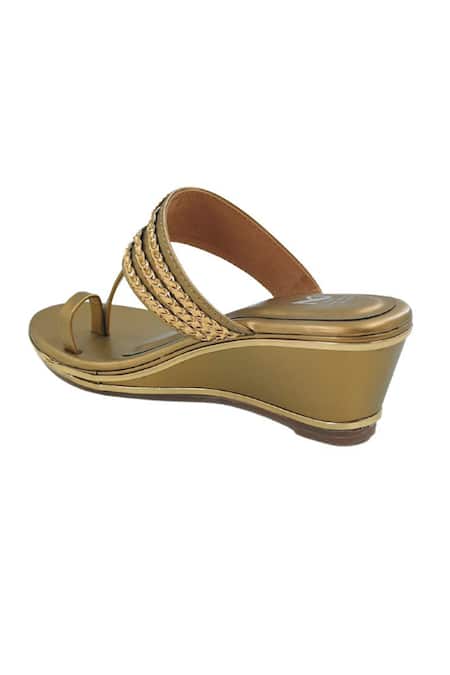 The Madras Trunk_Gold Antique Wedge Heels _Online_at_Aza_Fashions