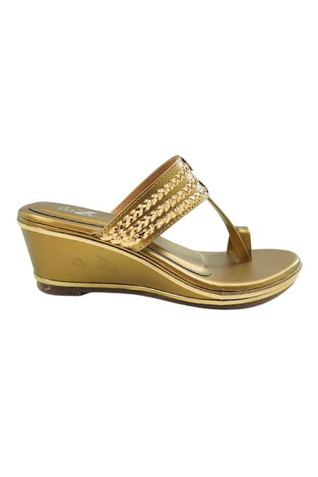Buy_The Madras Trunk_Gold Antique Wedge Heels _Online_at_Aza_Fashions
