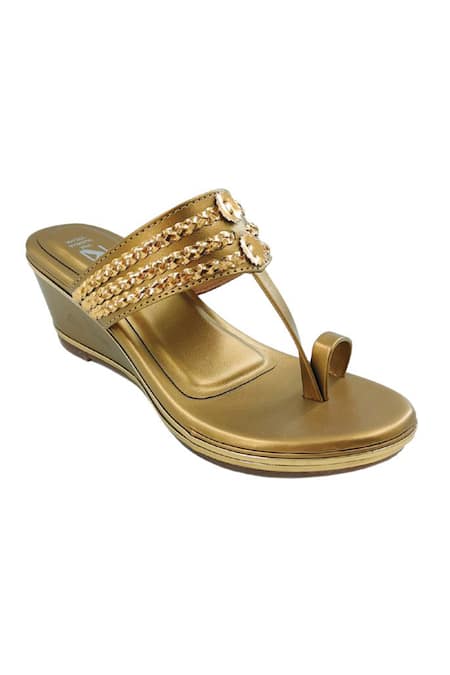 Shop_The Madras Trunk_Gold Antique Wedge Heels _Online_at_Aza_Fashions