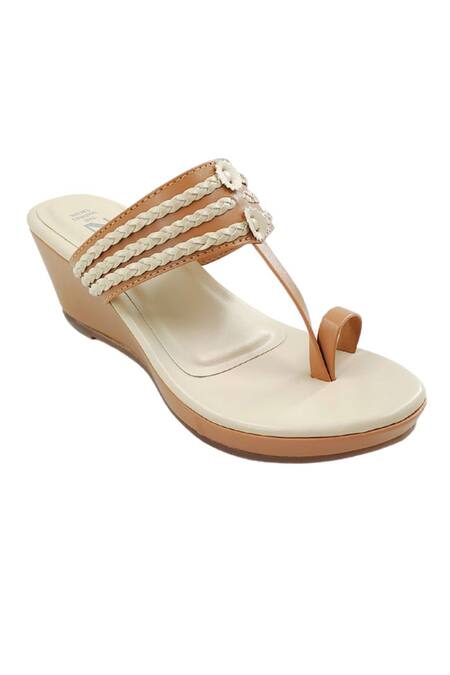 Shop_The Madras Trunk_Off White Ruhi Braided Straps Wedges  _Online_at_Aza_Fashions
