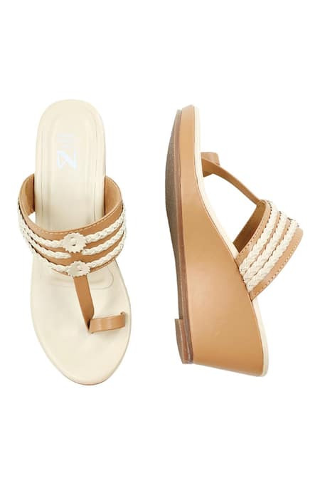 The Madras Trunk_Off White Ruhi Braided Straps Wedges  _at_Aza_Fashions