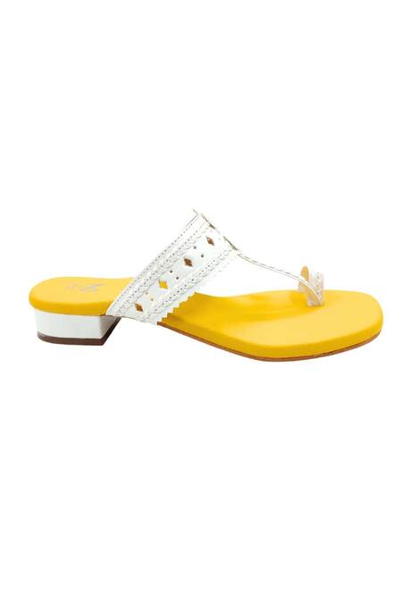 The Madras Trunk_Yellow Faux Leather Kolhapuri Heels _Online_at_Aza_Fashions