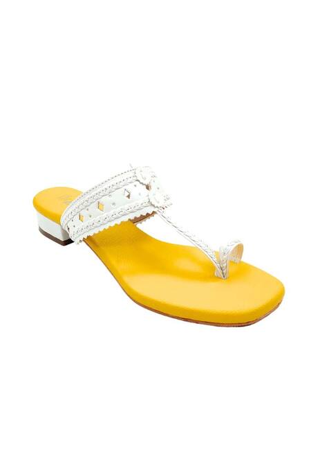 Buy_The Madras Trunk_Yellow Faux Leather Kolhapuri Heels _Online_at_Aza_Fashions