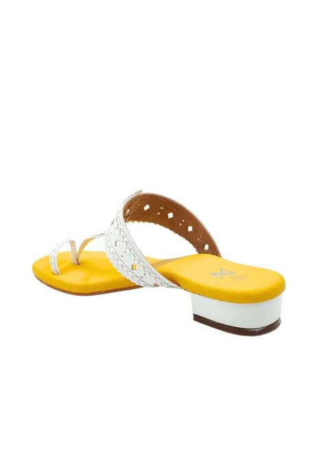 Shop_The Madras Trunk_Yellow Faux Leather Kolhapuri Heels _Online_at_Aza_Fashions