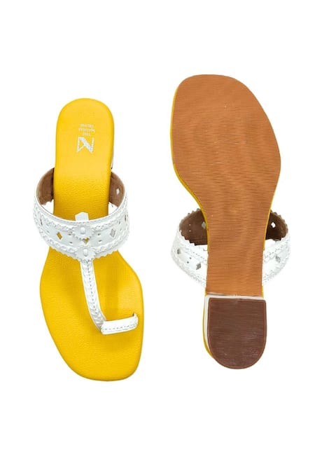 The Madras Trunk Yellow Faux Leather Kolhapuri Heels 