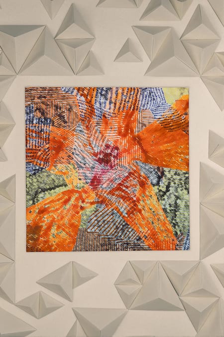 Shop Unallume By Nisha Multi Color Orchid Dreams Silk Pocket Square at Aza Fashions Shop_Unallume By Nisha_Multi Color Orchid Dreams Silk Pocket Square _at_Aza_Fashions